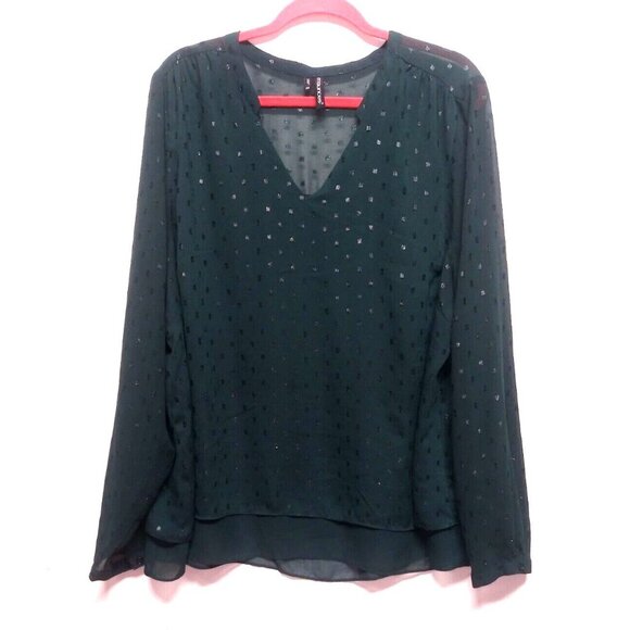 Maurices Tunic Top Womens 3X dark Green Long sleeve sheer dotted V neck pullover - Picture 13 of 13